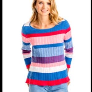 Southern Tide Rosalie Striped Peplum Top, women's small. Multicolor, 3/4 sleeve